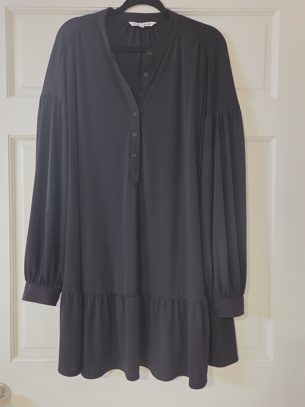 Elizabeth and James Black Long-Sleeve Button Front Swing Dress